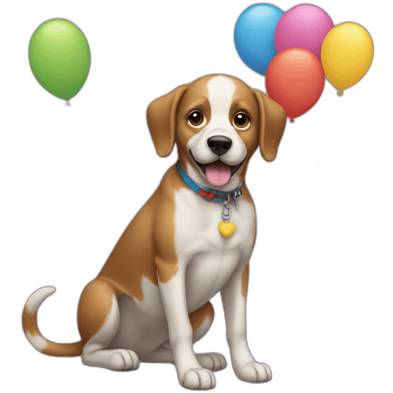 dog with full body holding balloons emoji