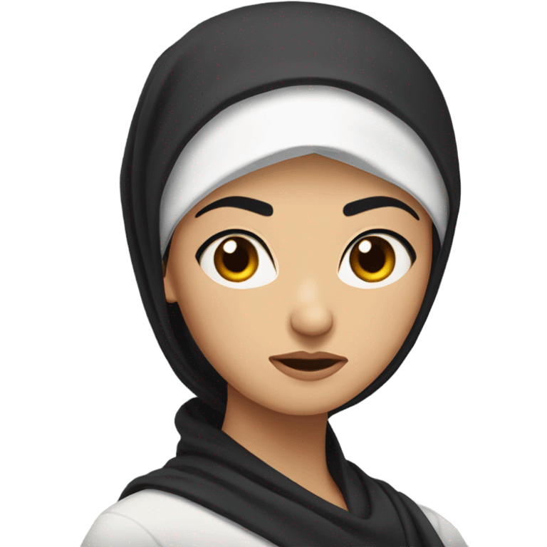 russian/Asian woman with black hair and arab headscarf looking disapproving and mad emoji