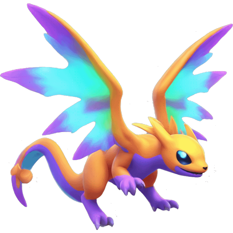 Colorful Neon Colors Vibrant Colors Flying Fakémon-Pokémon-Creature Full Body emoji