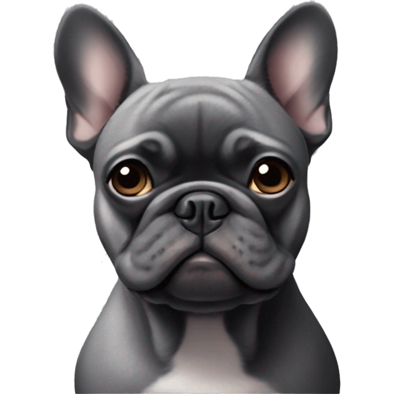 Black French bulldog X pug frowning face grey chin  emoji