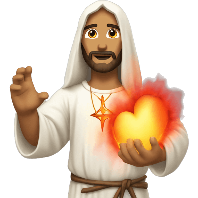 Jesús con un corazón con fuego en las manos emoji