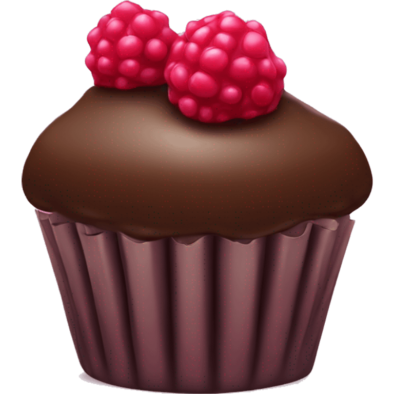 Chocolate cupcake with rasberry emoji