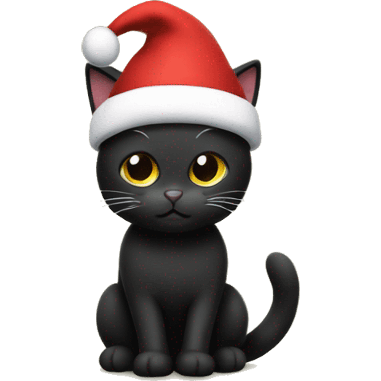 black cat with santa hat under christmas tree emoji