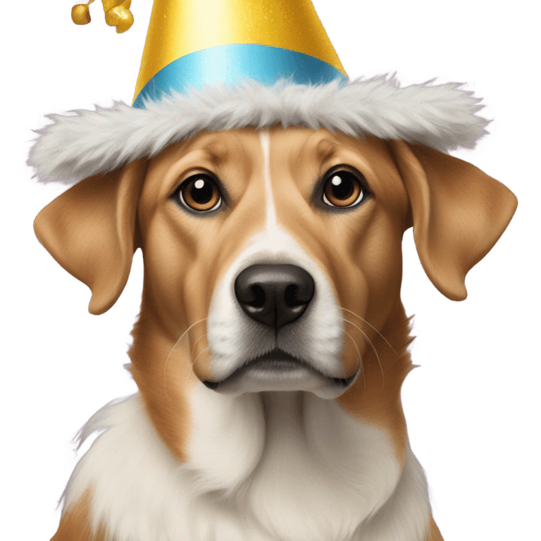 realistic dog portrait closeup with birthday hat emoji