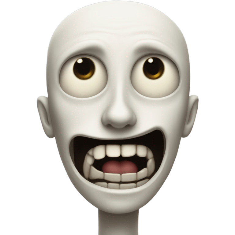 Tall, white, skinny humanoid with void eyes and a gaping mouth emoji