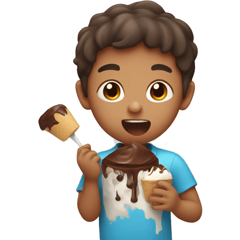 Small Filipino Boy eating chocolate icecream emoji