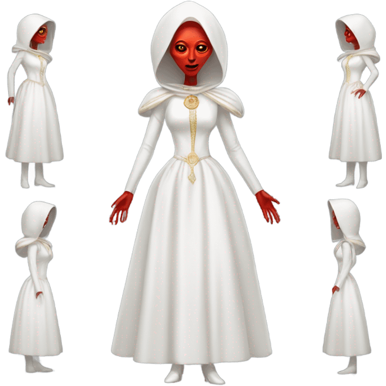 a red alien woman full body in white Romanov dress emoji