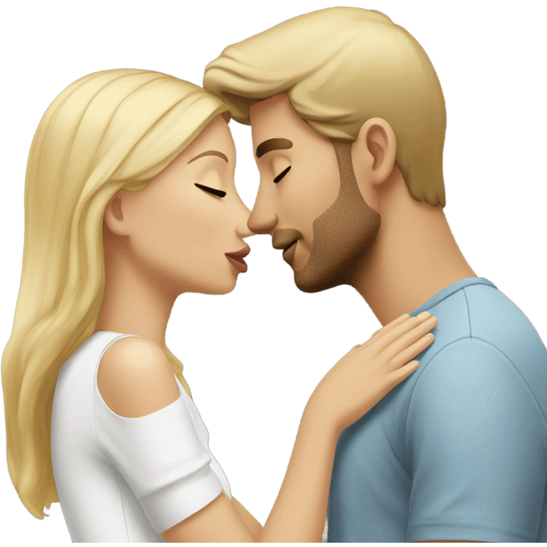 blonde girl kissing brunette man emoji