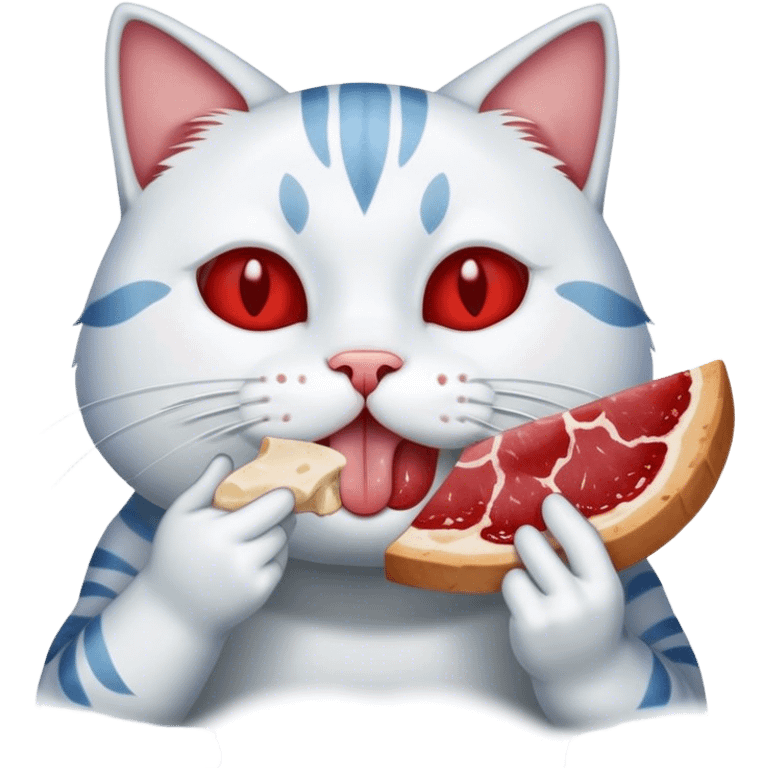 cat holds a slice of lard in his mouth emoji