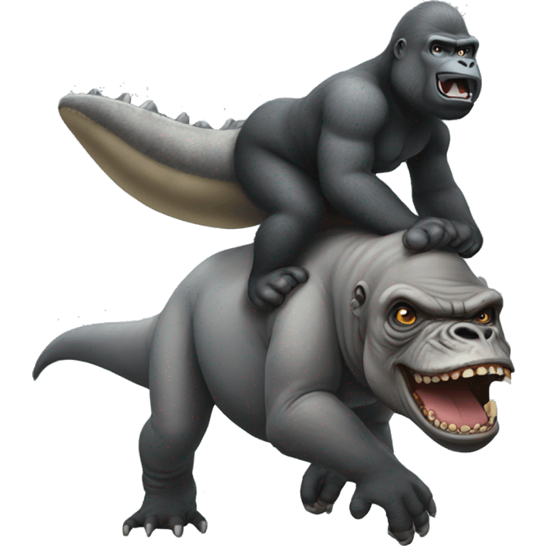 Silverback gorilla riding a t-Rex  emoji