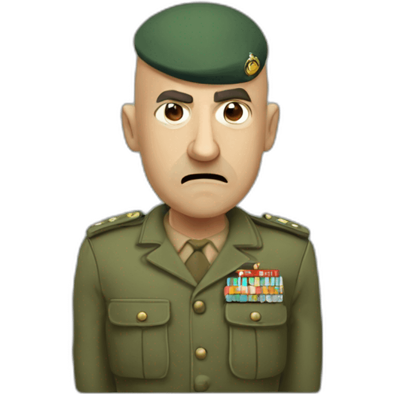 cyan beret bald angry 50 years old man no hair furious very angry frown with khaki idf uniform emoji