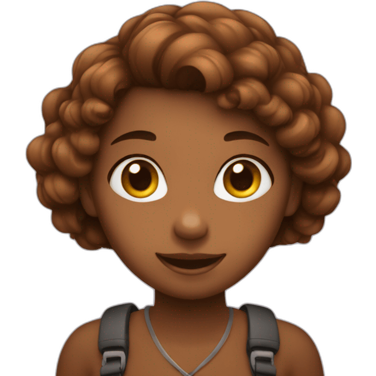 girl brown hear with phone emoji