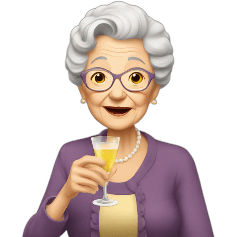 Very old grand ma drinking champagne emoji