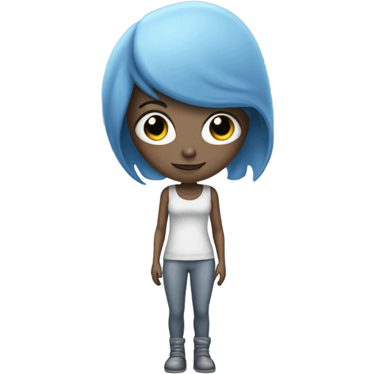 a grey alien woman full body,blue hair emoji