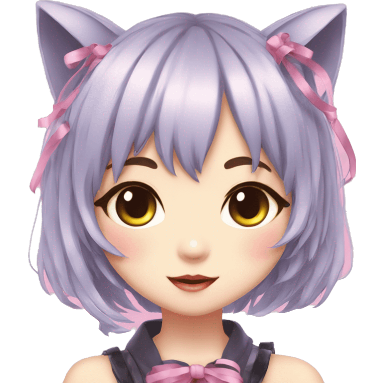 Edgy Kawaii Cute Cool Beautiful Elegant Pretty Pastel Anime Catgirl with ribbons emoji