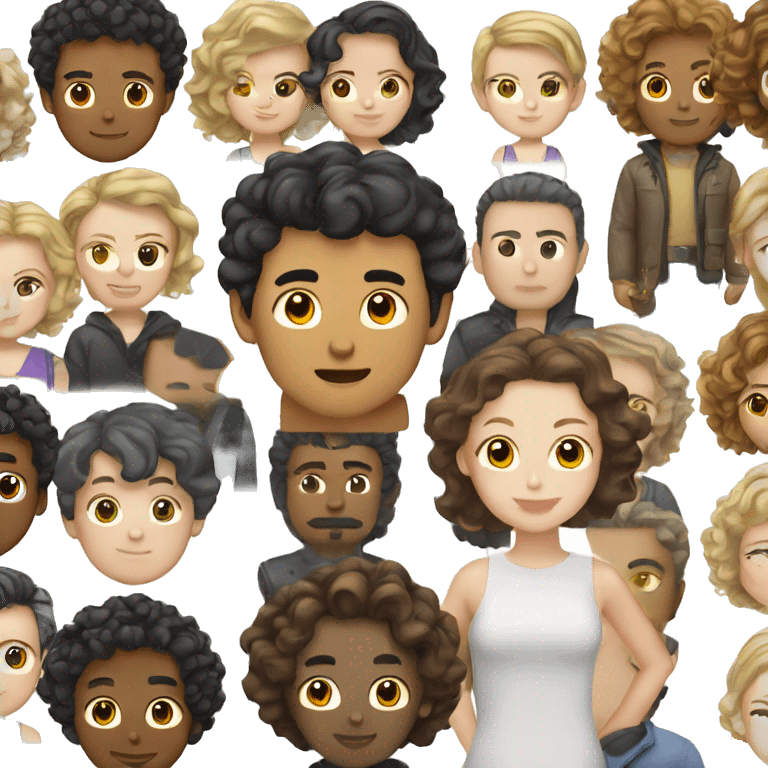 Asian guy with white girl brunette curly hair emoji