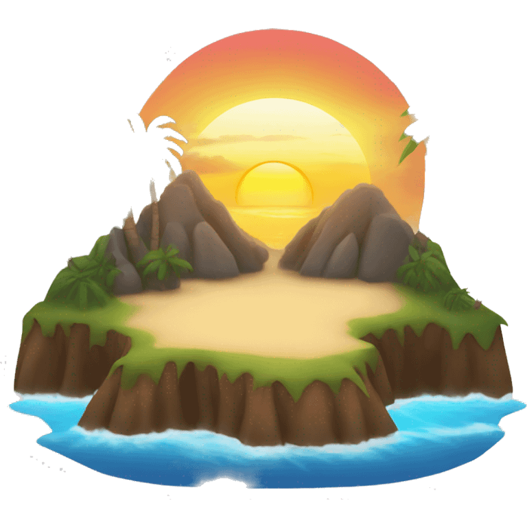 Tropical island with sunset emoji