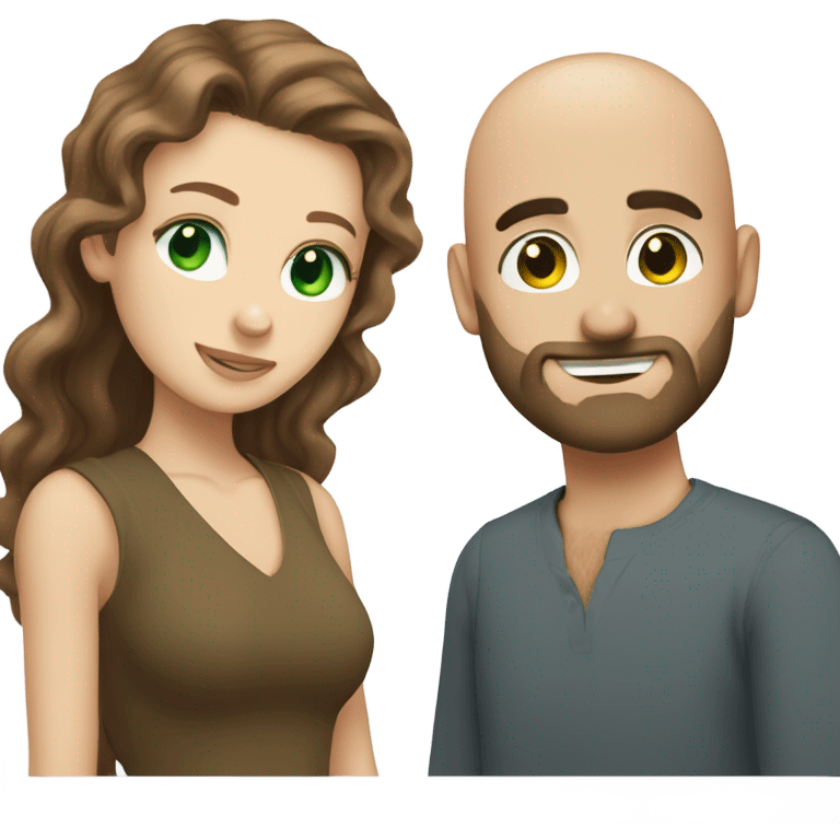 bald bearded guy green eyes hug long curly brown hair white girl emoji