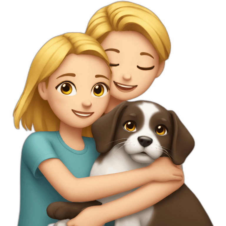 girl hug a cat and a dog emoji