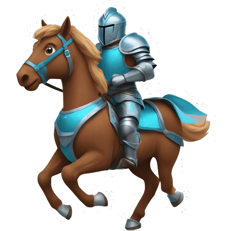 Chestnut brindle horse running galloping wearing blue and cyan armour  emoji