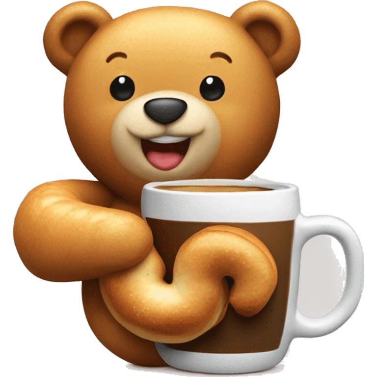 Smile Bear hug with bagel, croissant and coffee emoji