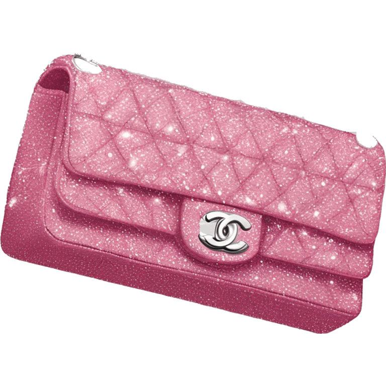 pink sparkly Chanel flap bag with silver hardware emoji