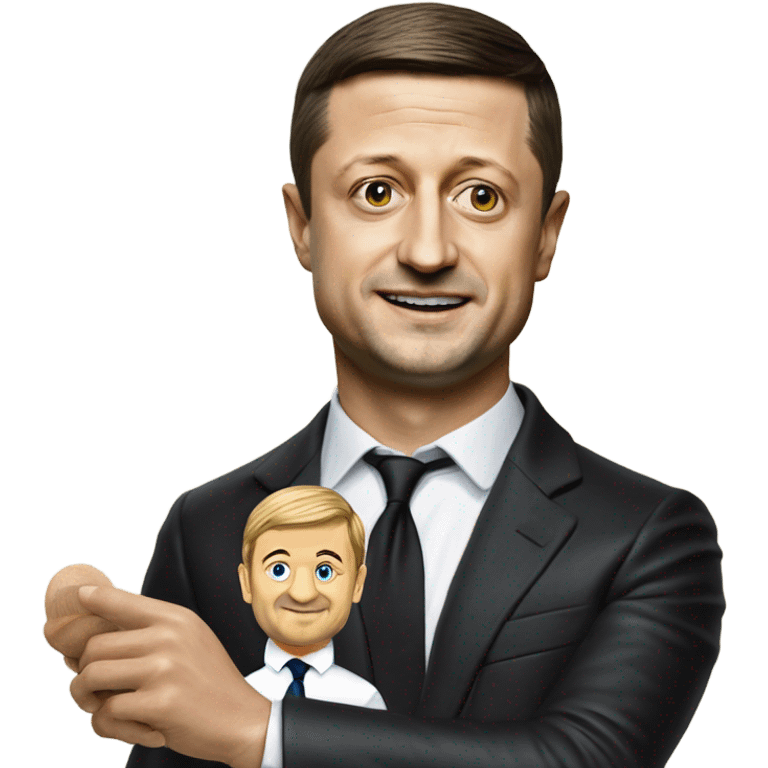 Hyper realistic Vladimir Zelensky pulls the strings  of a wooden doll emoji