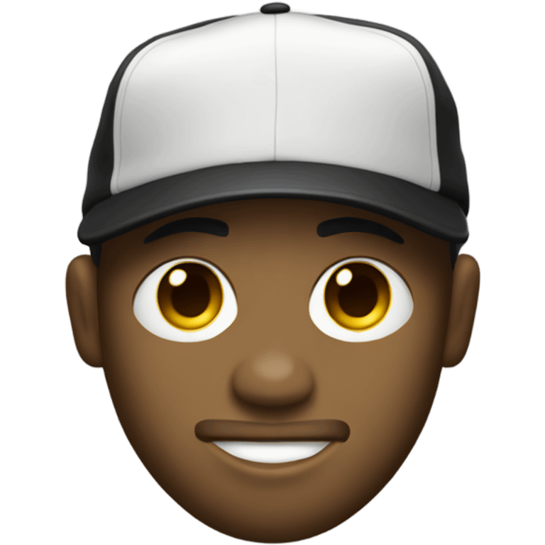 A rapper wearing a backwards cap holding a microphone emoji