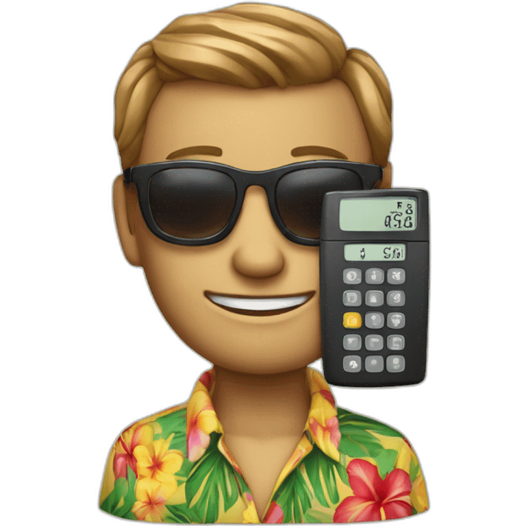 anthropomorphic calculator wearing sunglasses and a Hawaiian shirt emoji