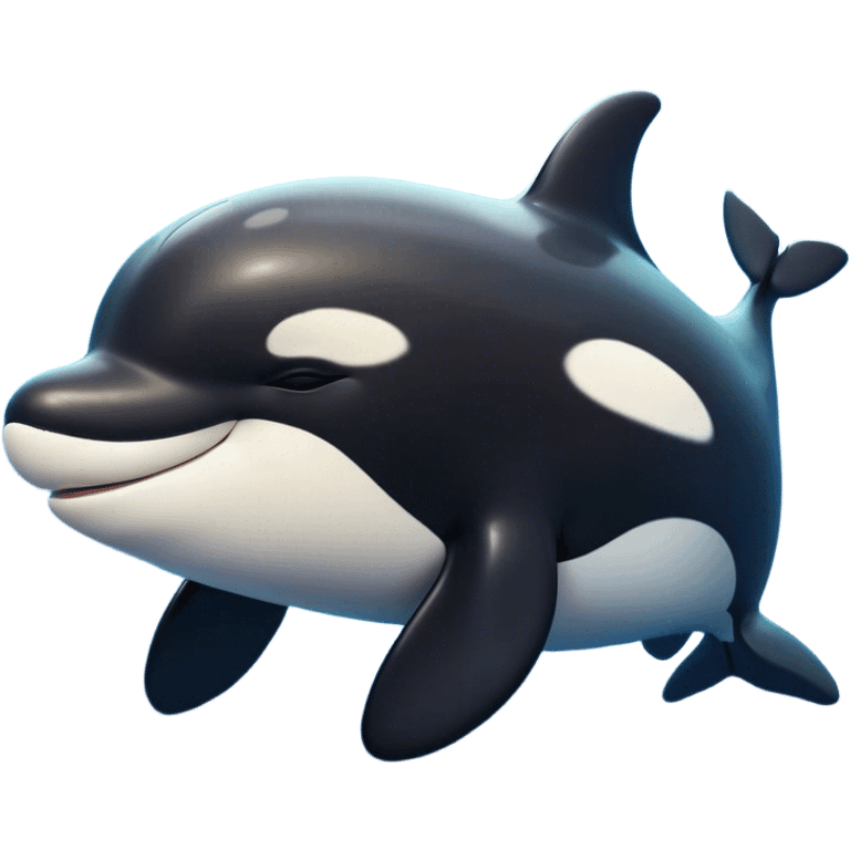 Meme-Worthy Cute Sleeping orca Portrait Emoji, Head resting peacefully with a contented smile, showcasing a smooth black-and-white body with gently drooping fins and eyes softly closed in serene slumber, Simplified yet adorably endearing features, highly detailed, glowing with a soft, drowsy deep-sea light, high shine, relaxed and utterly lovable, stylized with an air of playful oceanic laziness, soft glowing outline, capturing the essence of a sleeping orca that feels destined to become the next viral icon of adorable marine rest! emoji