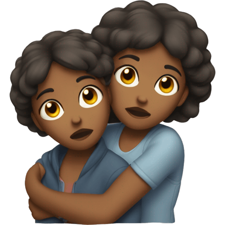 two brown girls hugging angry emoji