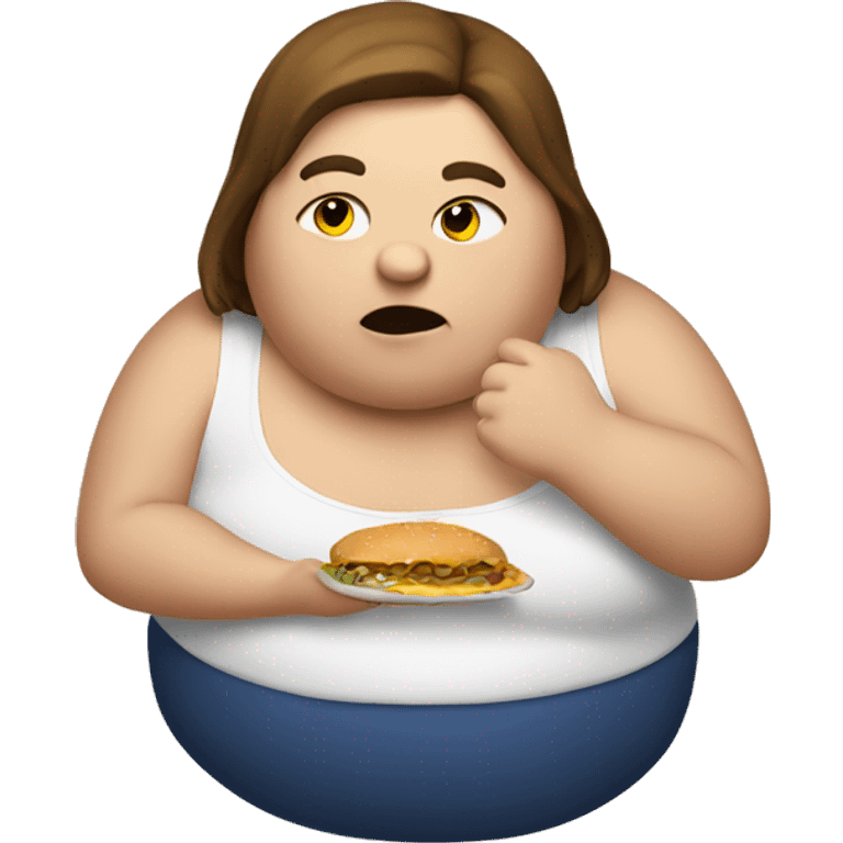 fat person with brown hair eating emoji