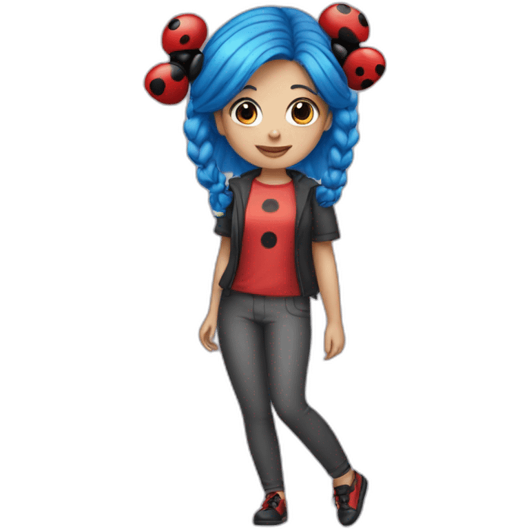 One girl with blue hair pigtails and ladybug suit emoji