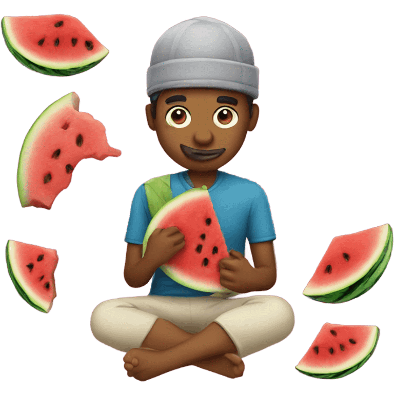 emoji of a india man eating a watermelon and chicken leg emoji