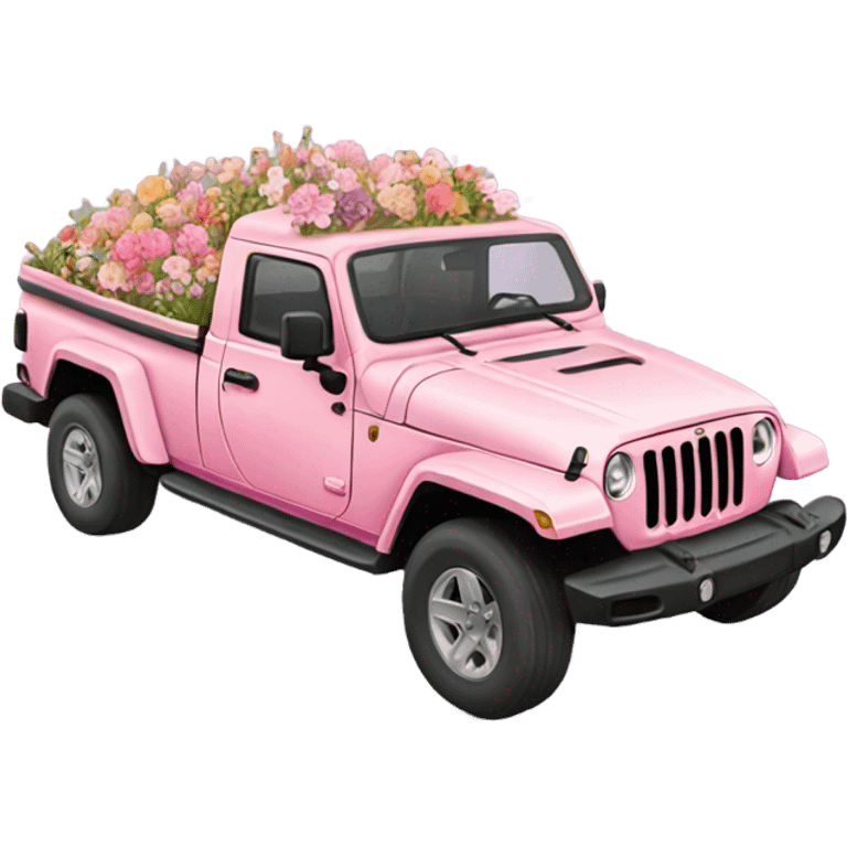 Realistic pink Jeep Gladiator with the truck bed full of pastel flowers. emoji