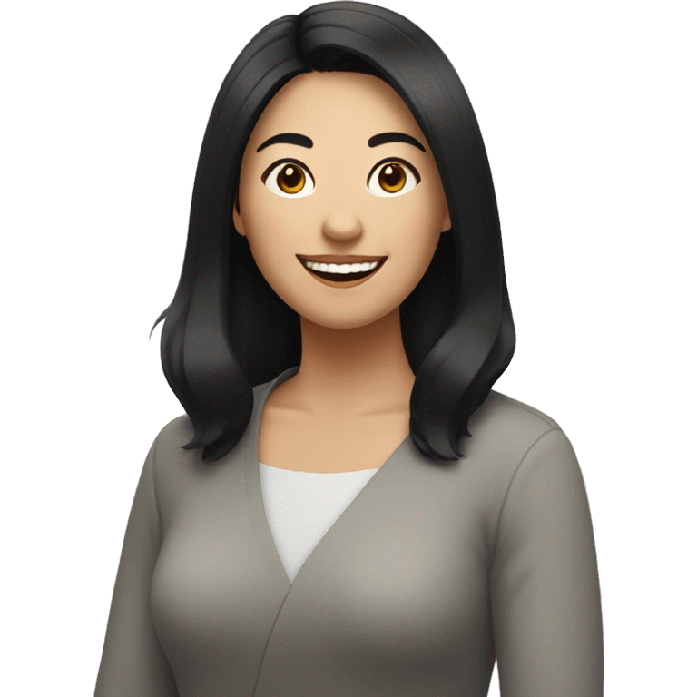 A 30s Asian woman with black hair, and smiling emoji