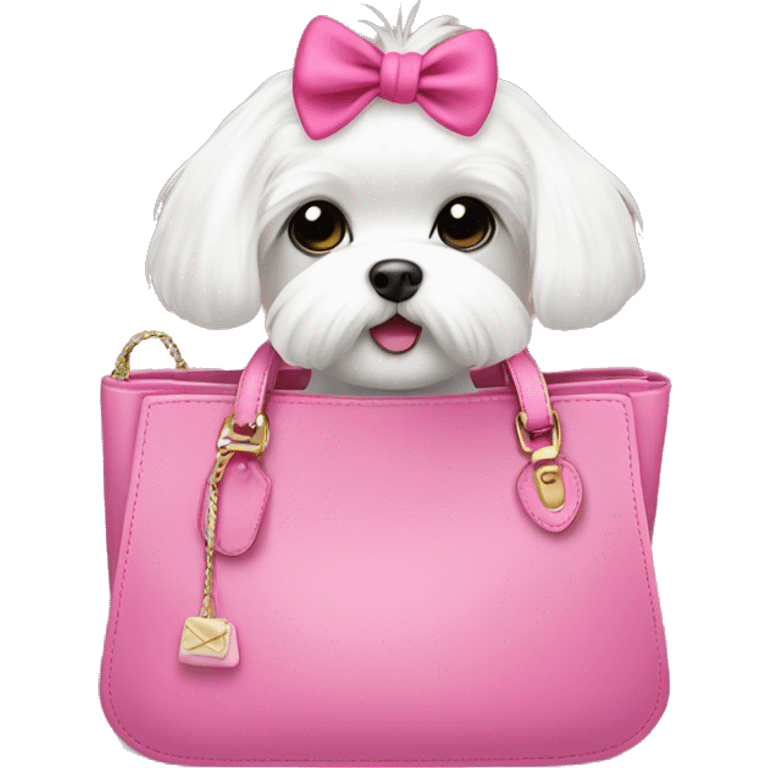 maltese with cute pink bow in a purse  emoji