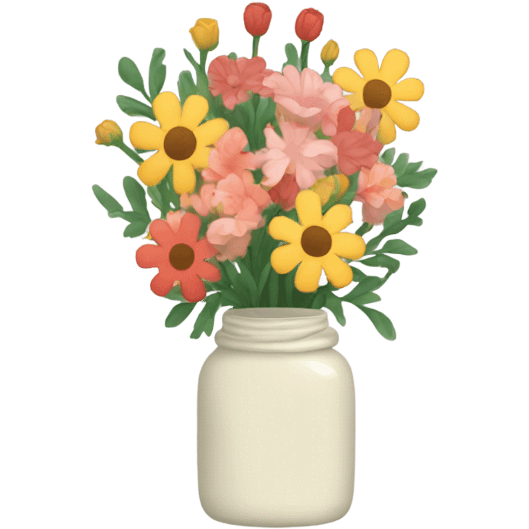 A jar vase filled with flowers. emoji