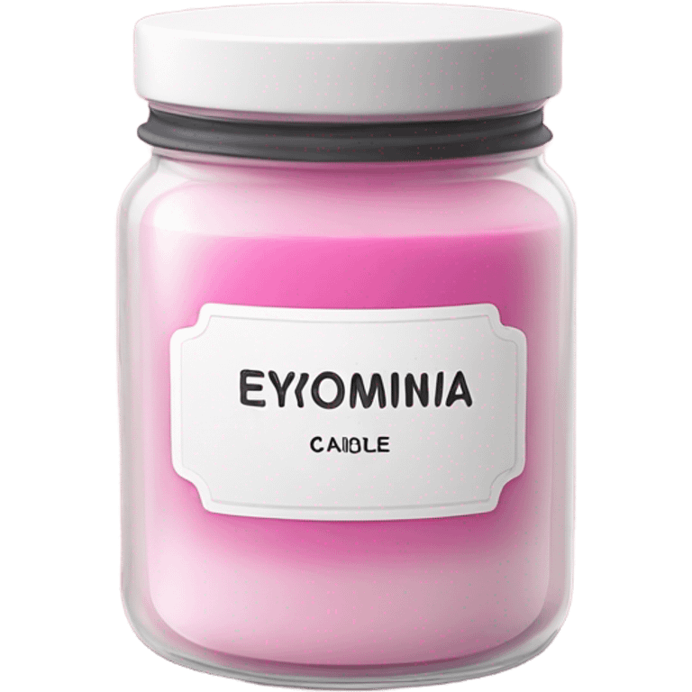 A pink candle in a jar with a white sticker and the inscription eryomina candle emoji