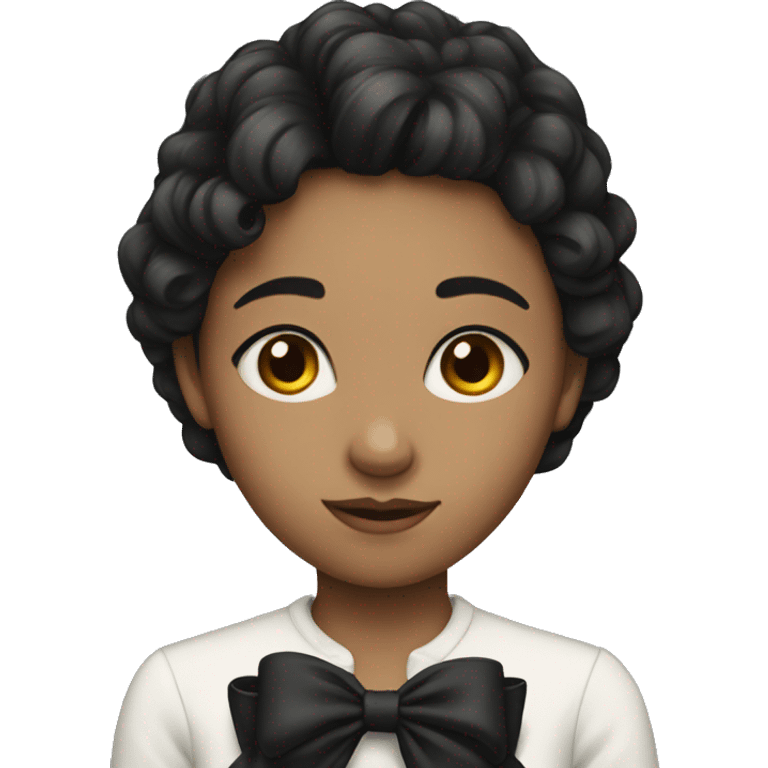 Girl with short black hear wearing black bow emoji