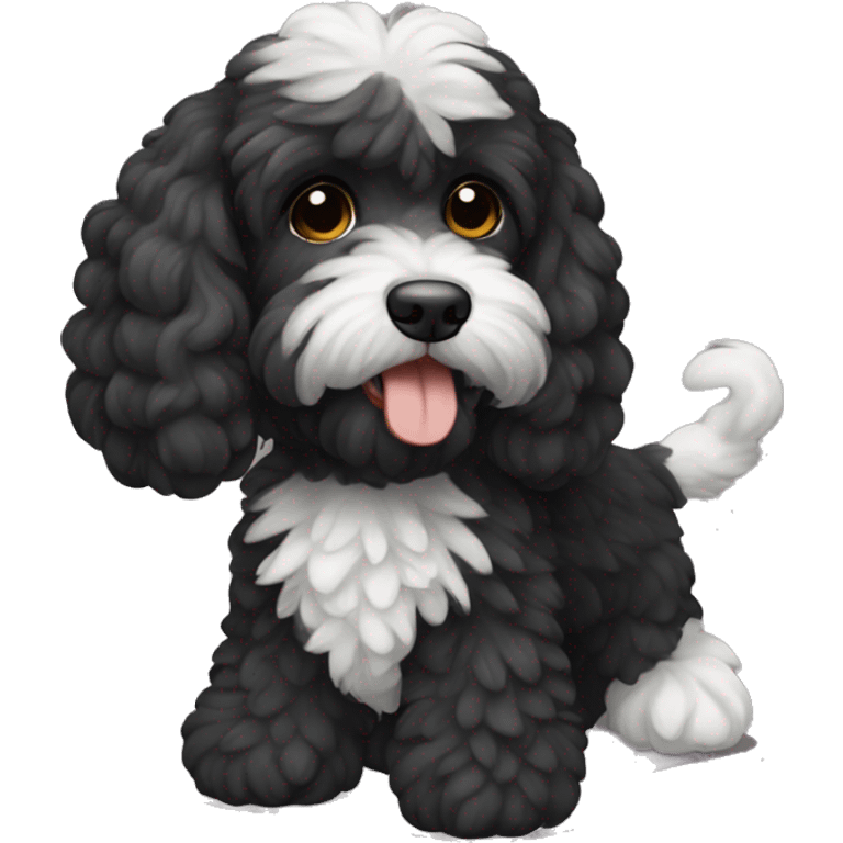 Black cockapoo full body small white stripe only on chest  emoji