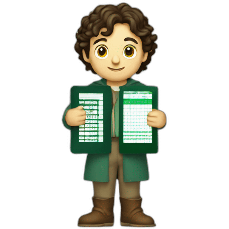 Frodo holding an excel logo spreadsheet file icon in his hands emoji