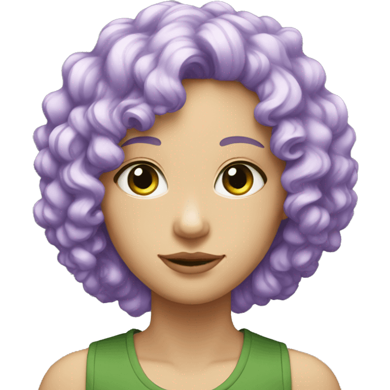 create a white person, with violet hair and curly hair with green eyes emoji