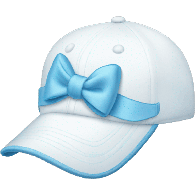 a white baseball hat with an embroidered light blue bow on it emoji