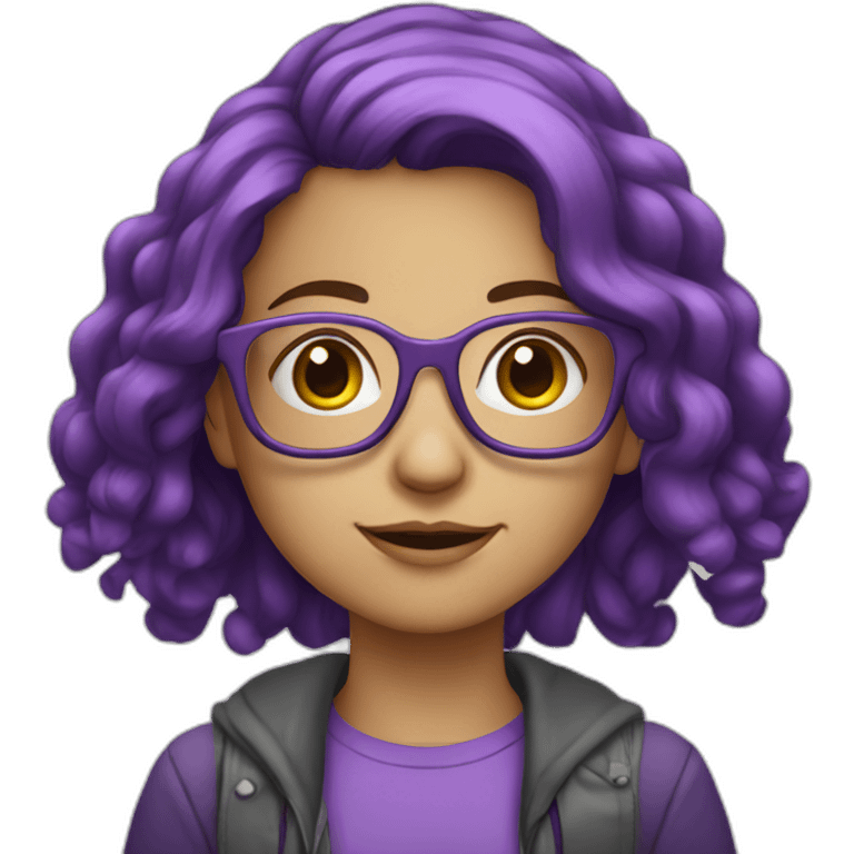 young programmer girl with long purple hair and glasses emoji