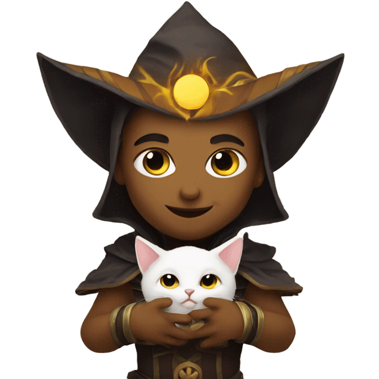 A sun warlock who is holding a kitten emoji