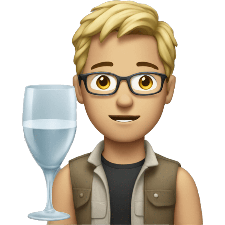 young men with glass using a mac emoji