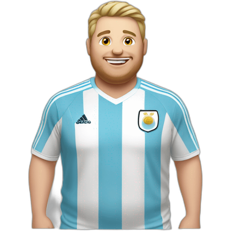 white man. Obese. argentina soccer uniform. laughing  emoji