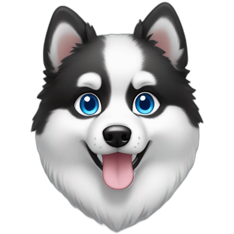 black and white pomsky with blue eyes emoji