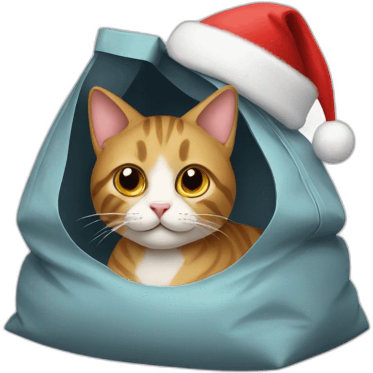 a cat in a bag with a Santa hat on his head emoji